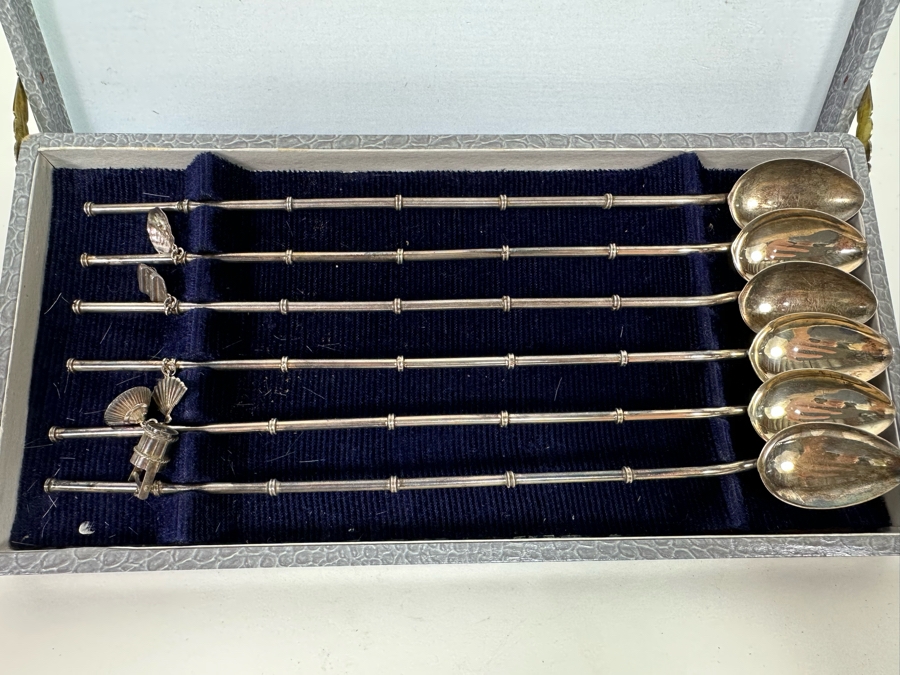 Vintage Sterling Silver 950 Iced Tea Spoons Straws With Box 66.1g [Photo 2]