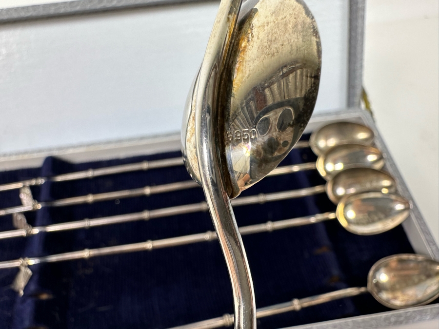 Vintage Sterling Silver 950 Iced Tea Spoons Straws With Box 66.1g [Photo 8]