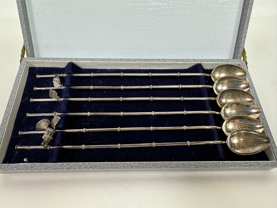 Vintage Sterling Silver 950 Iced Tea Spoons Straws With Box 66.1g [Photo 4]