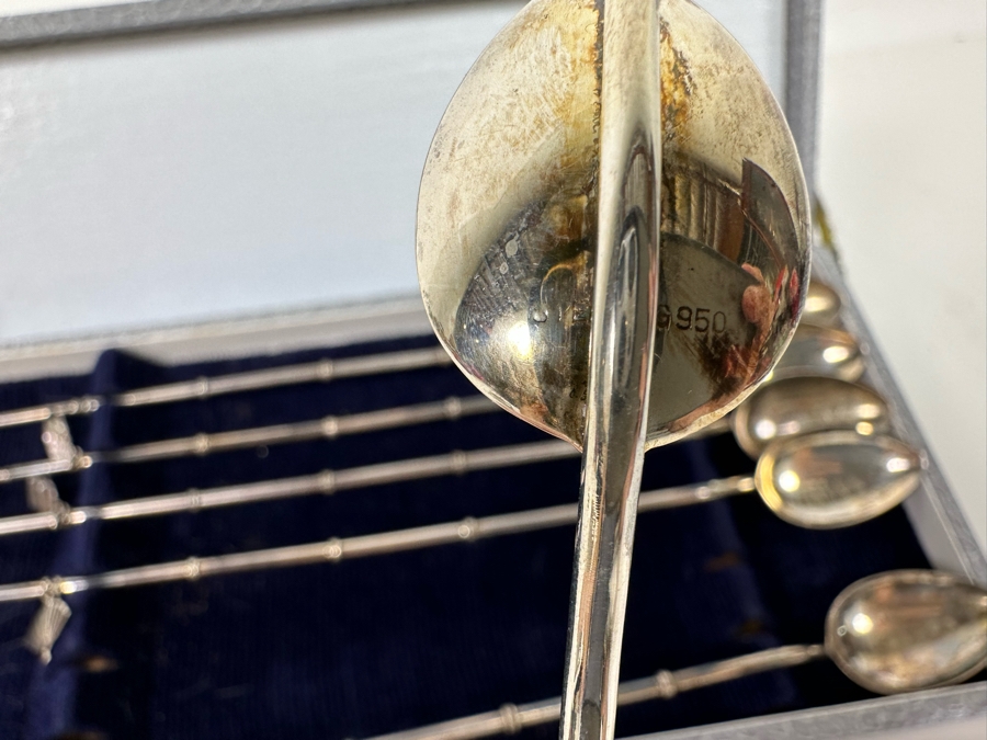 Vintage Sterling Silver 950 Iced Tea Spoons Straws With Box 66.1g [Photo 9]