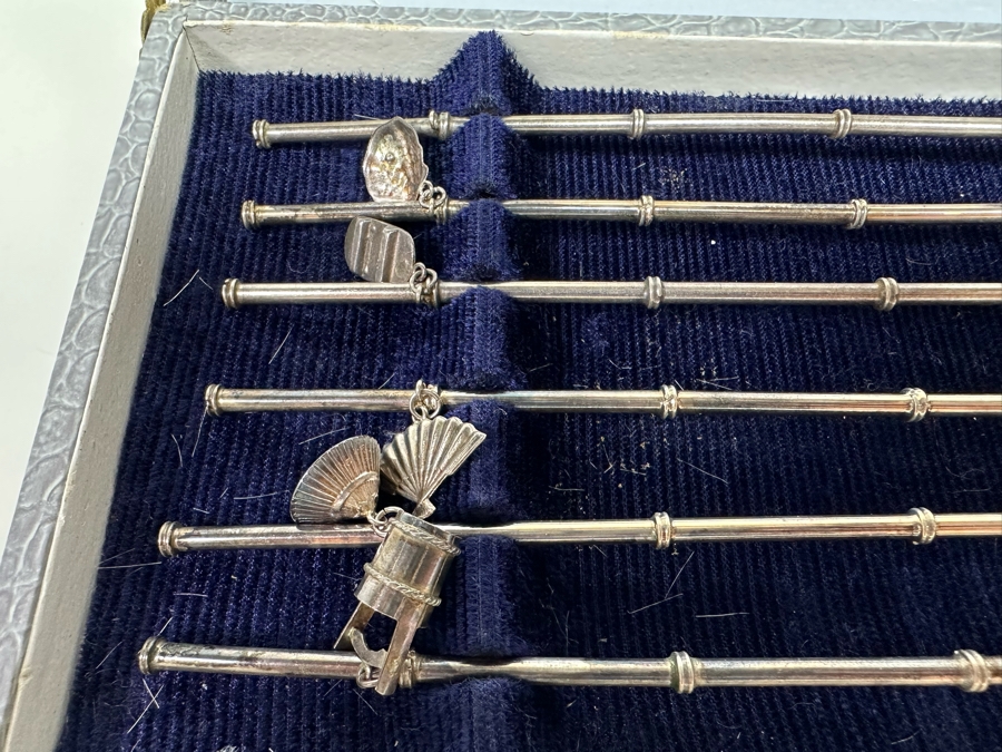 Vintage Sterling Silver 950 Iced Tea Spoons Straws With Box 66.1g [Photo 5]