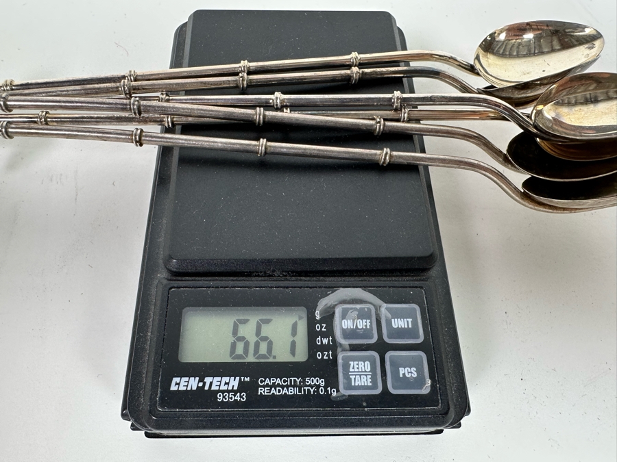 Vintage Sterling Silver 950 Iced Tea Spoons Straws With Box 66.1g [Photo 13]