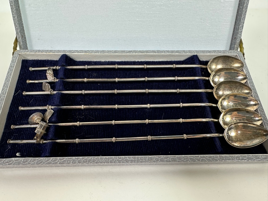 Vintage Sterling Silver 950 Iced Tea Spoons Straws With Box 66.1g [Photo 3]