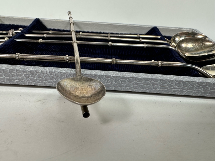 Vintage Sterling Silver 950 Iced Tea Spoons Straws With Box 66.1g [Photo 12]