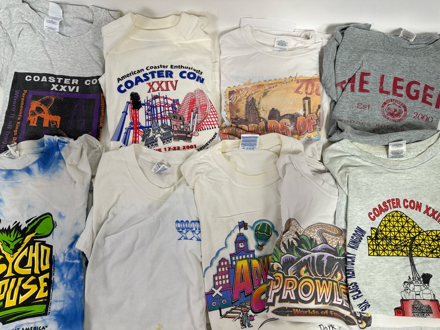 44 Roller Coaster / Theme Park T-Shirts Size L-XL - See Photos