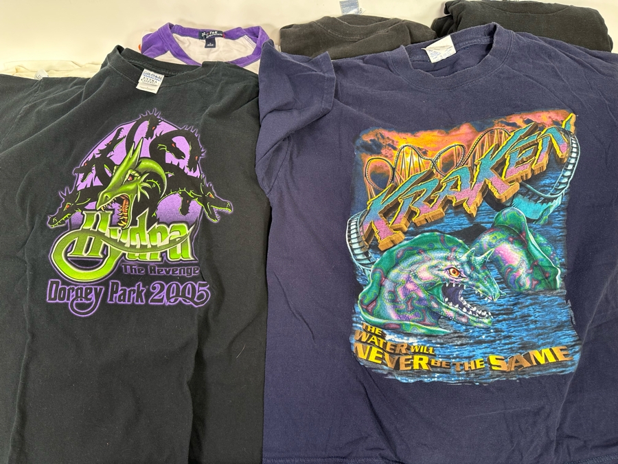 44 Roller Coaster / Theme Park T-Shirts Size L-XL - See Photos