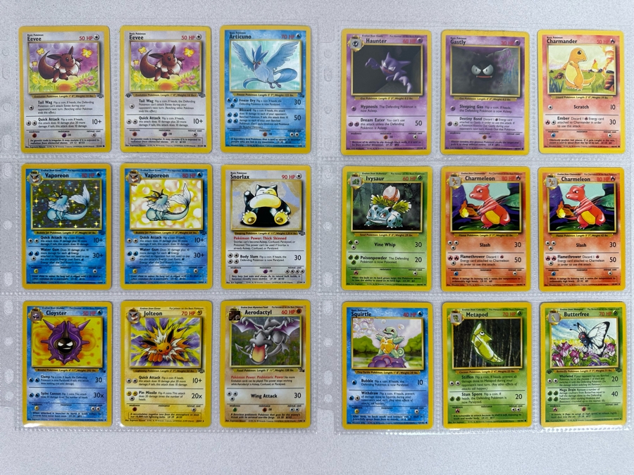 1999 'Unlimited' Third Print Run Pokemon Cards - 18 Cards Stored In Protective Sleeves Ready For Grading - Two Holographic Cards
