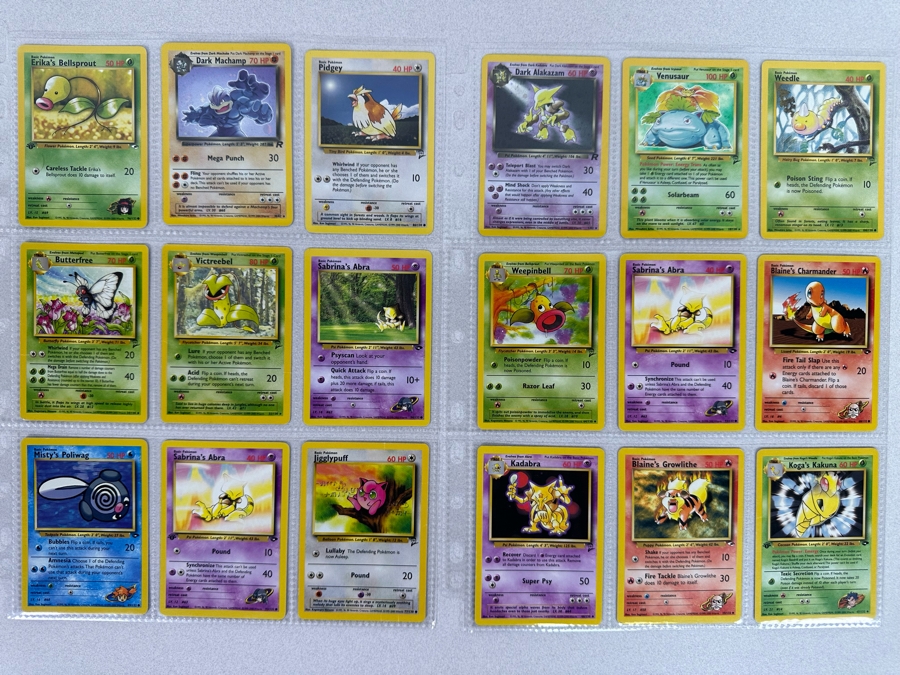 1999-2000 Pokemon Cards - 18 Cards Stored In Protective Sleeves Ready For Grading - Two Holographic Cards & Two 1st Edition Cards