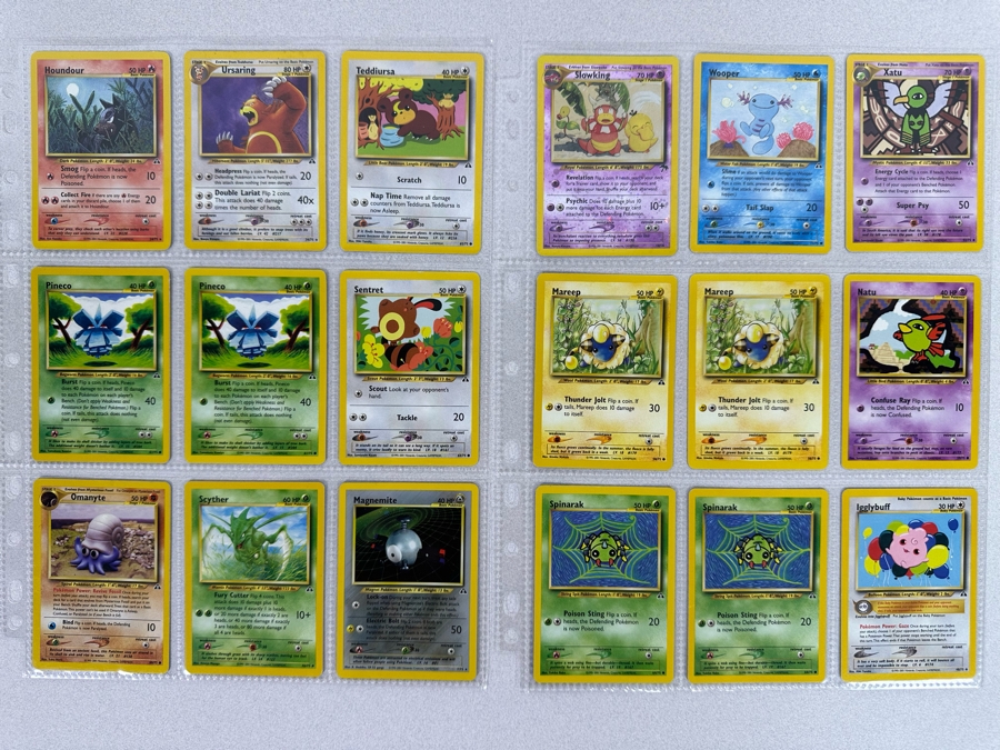 1995-2001 Pokemon Cards - 18 Cards Stored In Protective Sleeves Ready For Grading - Two Holographic Cards