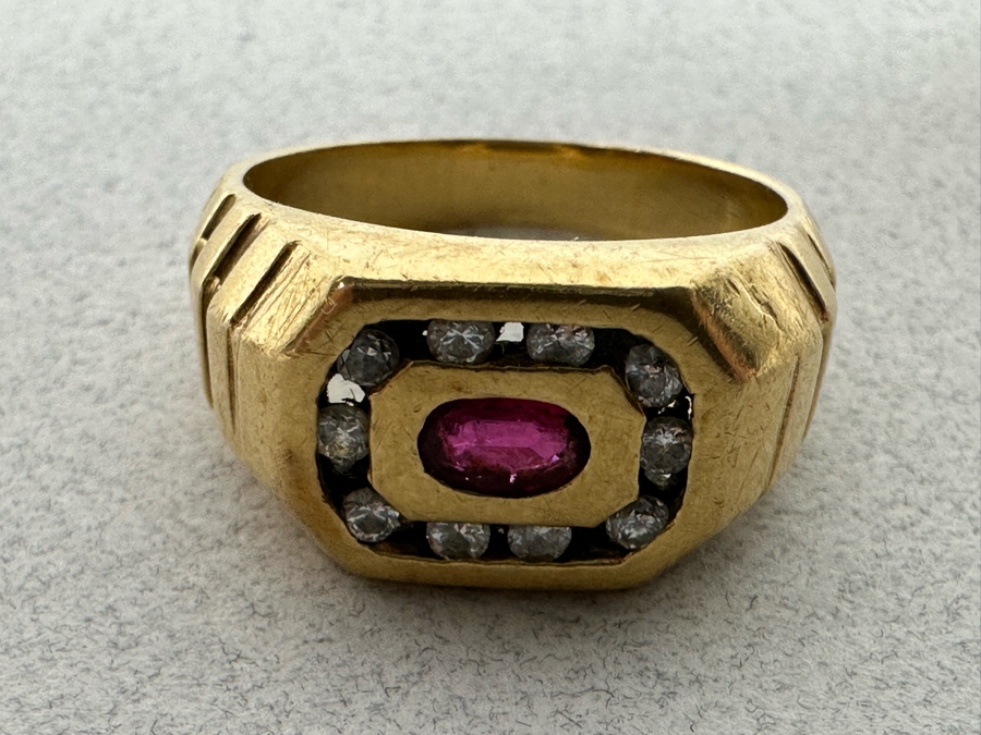 14K Gold Ruby Diamonds Ring Size 8.5 8.9g [Photo 7]