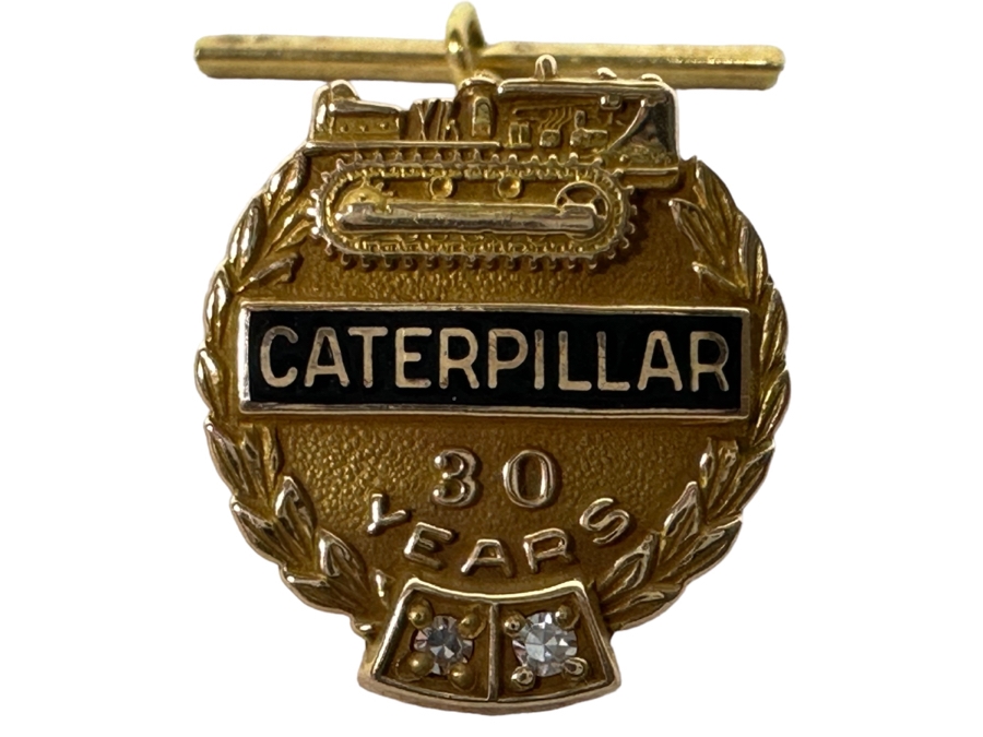 10K Gold Diamonds Caterpillar 30 Years Of Service Pin 2.4g [Photo 1]