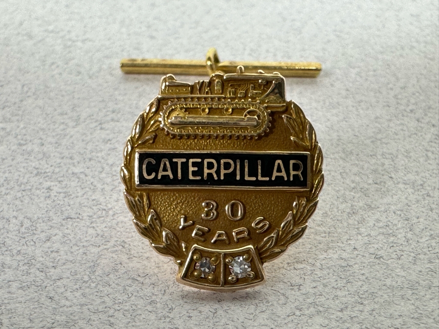 10K Gold Diamonds Caterpillar 30 Years Of Service Pin 2.4g [Photo 2]