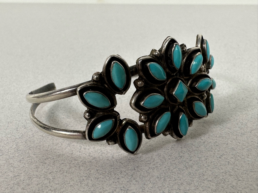 Vintage Sterling Silver Turquoise Cuff Bracelet 16g [Photo 4]