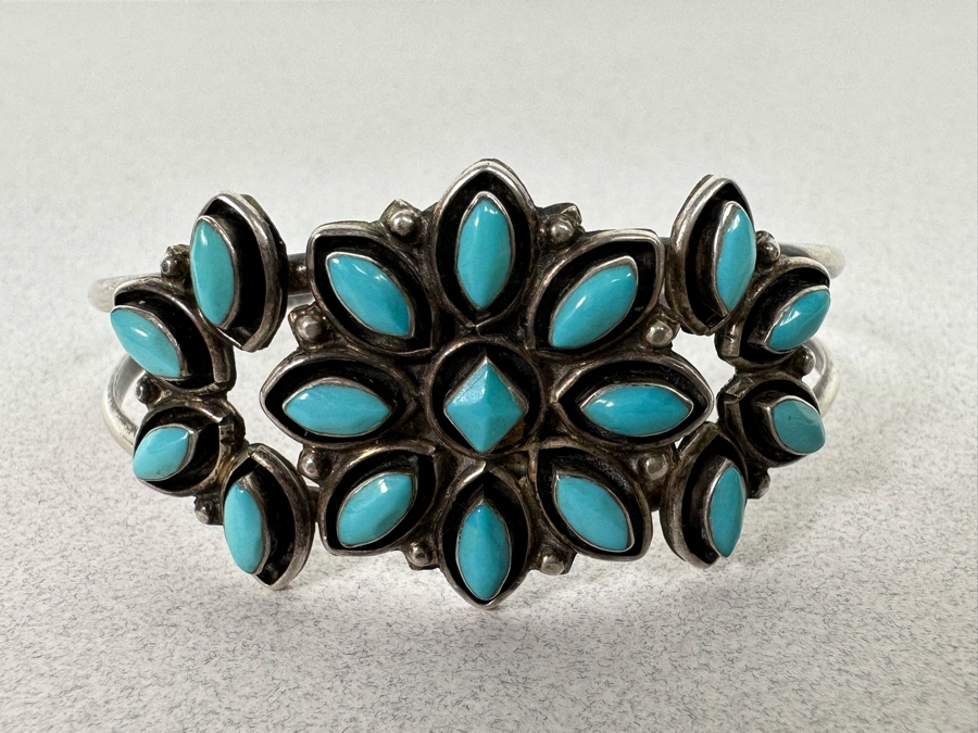 Vintage Sterling Silver Turquoise Cuff Bracelet 16g [Photo 2]