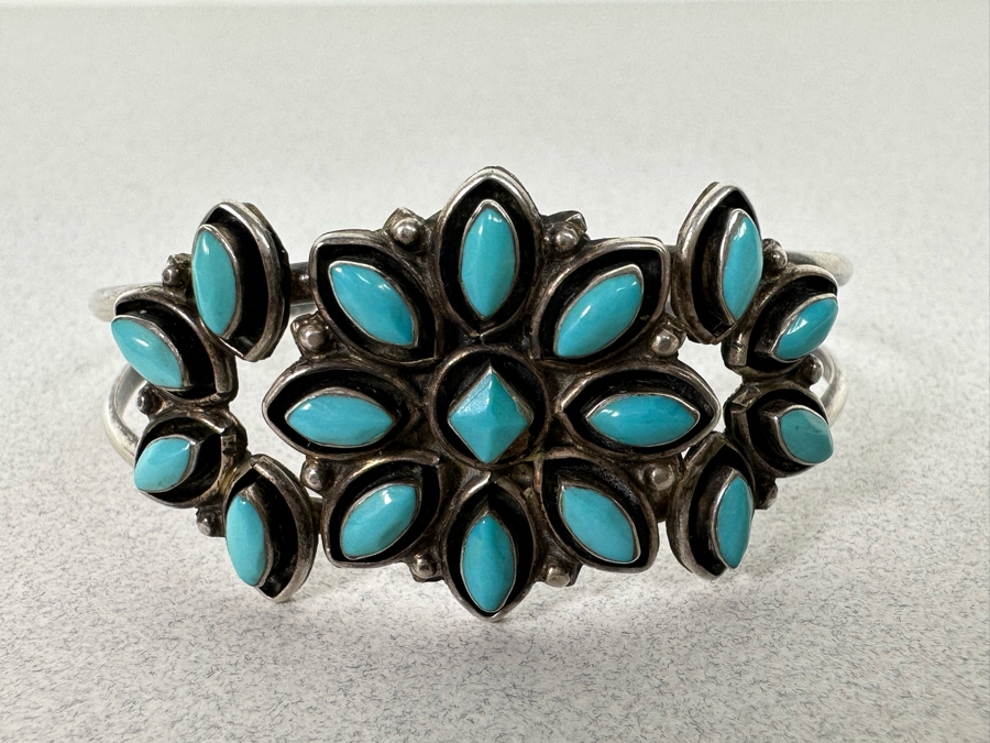 Vintage Sterling Silver Turquoise Cuff Bracelet 16g [Photo 3]