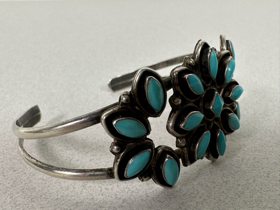Vintage Sterling Silver Turquoise Cuff Bracelet 16g [Photo 5]