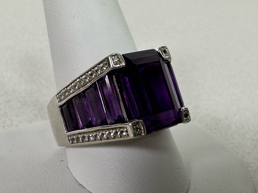 Sterling Silver Amethyst Ring Size 11.5 9.6g [Photo 6]