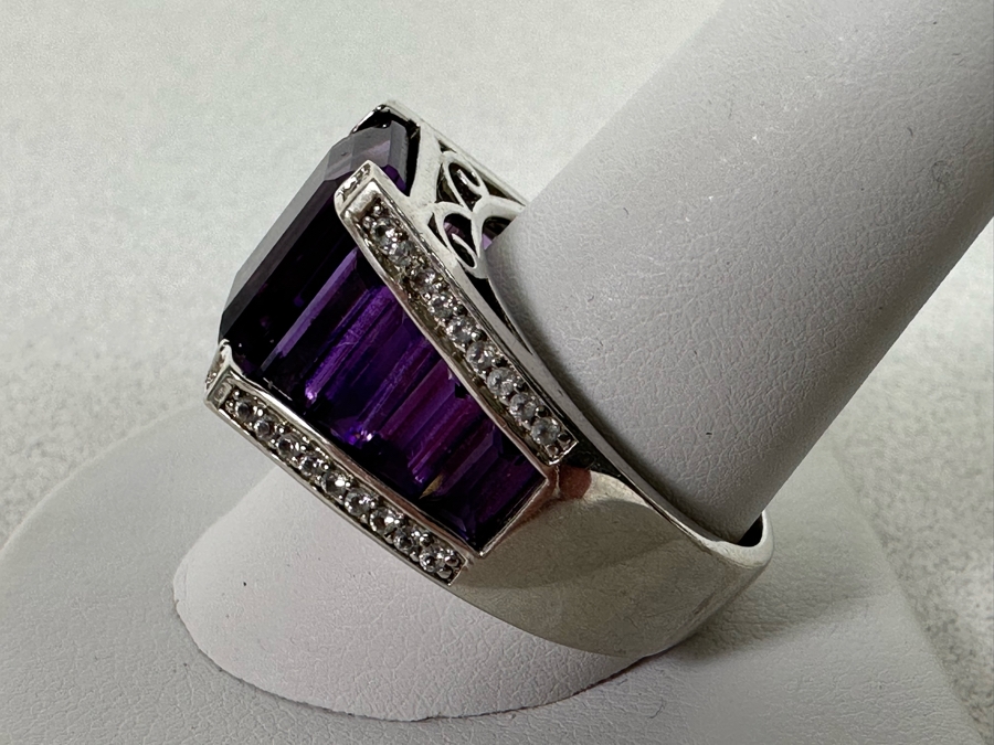 Sterling Silver Amethyst Ring Size 11.5 9.6g [Photo 10]