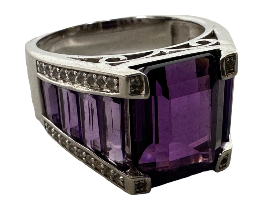 Sterling Silver Amethyst Ring Size 11.5 9.6g