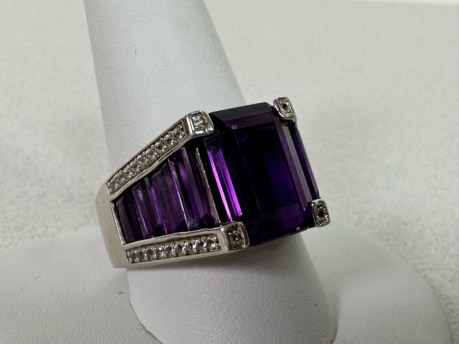 Sterling Silver Amethyst Ring Size 11.5 9.6g [Photo 7]