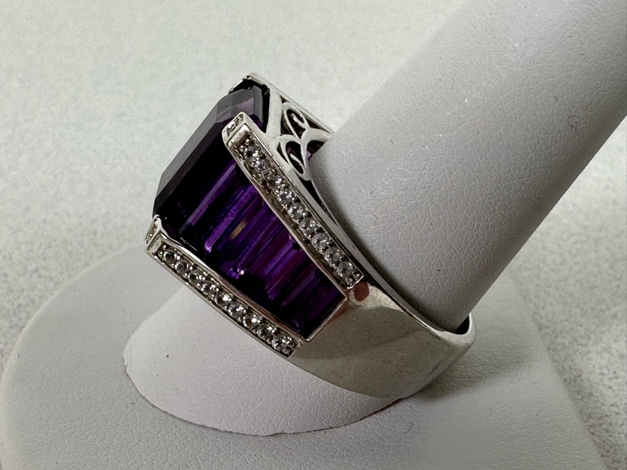Sterling Silver Amethyst Ring Size 11.5 9.6g [Photo 9]