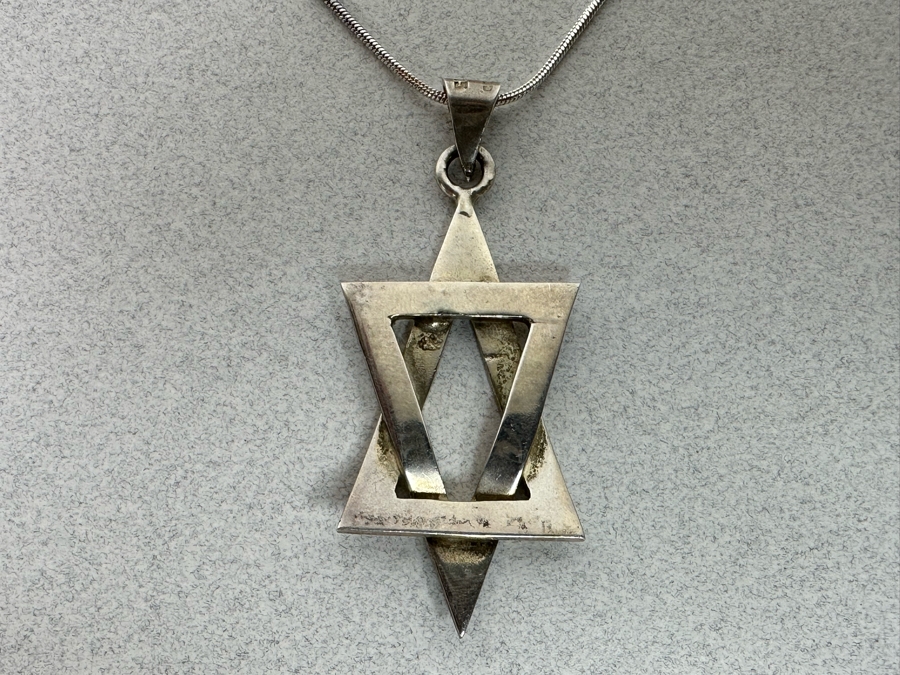 Sterling Silver Star Of David Pendant With 21' Sterling Silver Necklace 15.8g [Photo 6]