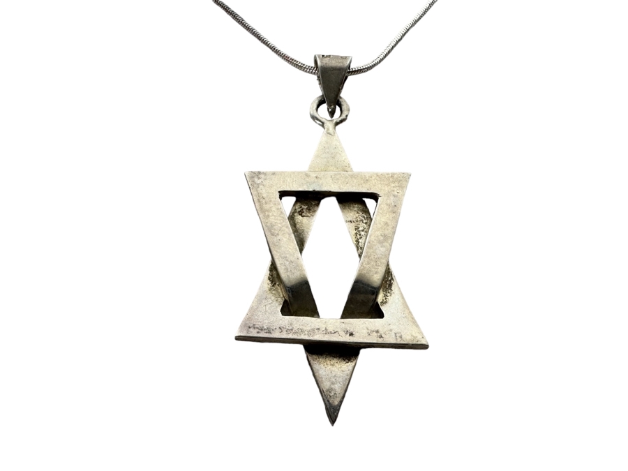 Sterling Silver Star Of David Pendant With 21' Sterling Silver Necklace 15.8g [Photo 2]