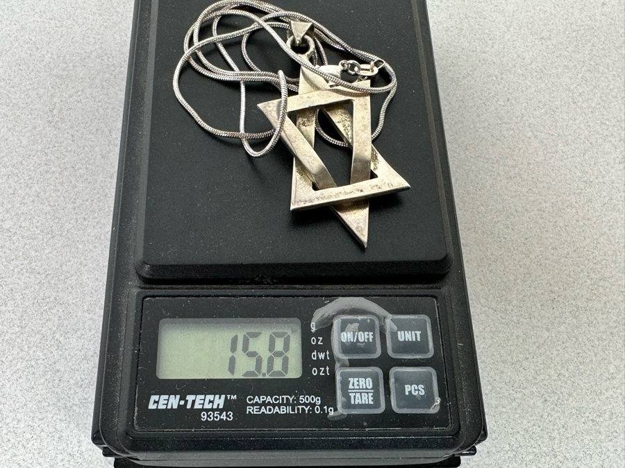 Sterling Silver Star Of David Pendant With 21' Sterling Silver Necklace 15.8g [Photo 12]