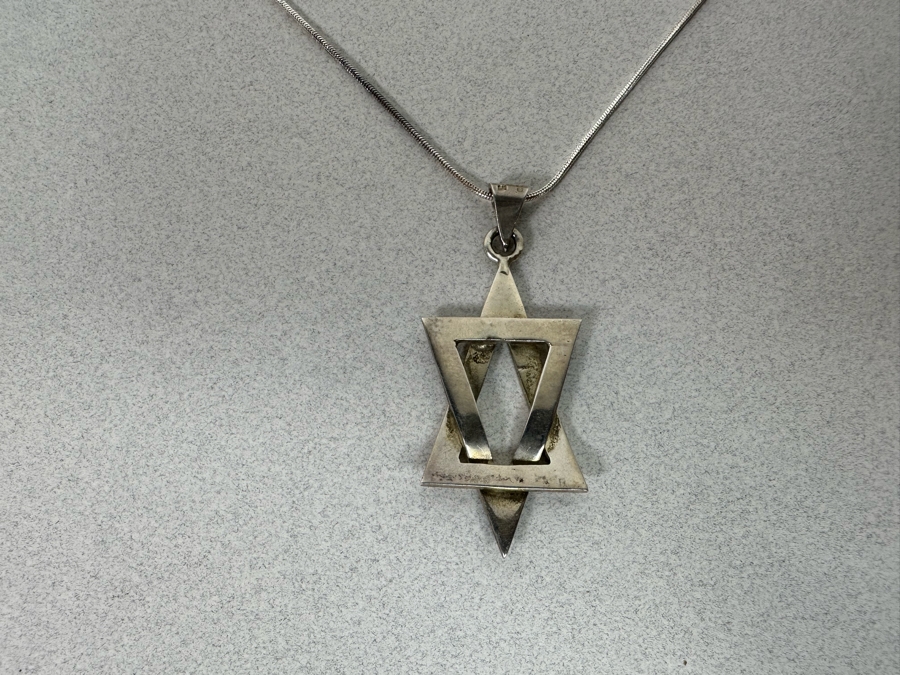 Sterling Silver Star Of David Pendant With 21' Sterling Silver Necklace 15.8g [Photo 5]