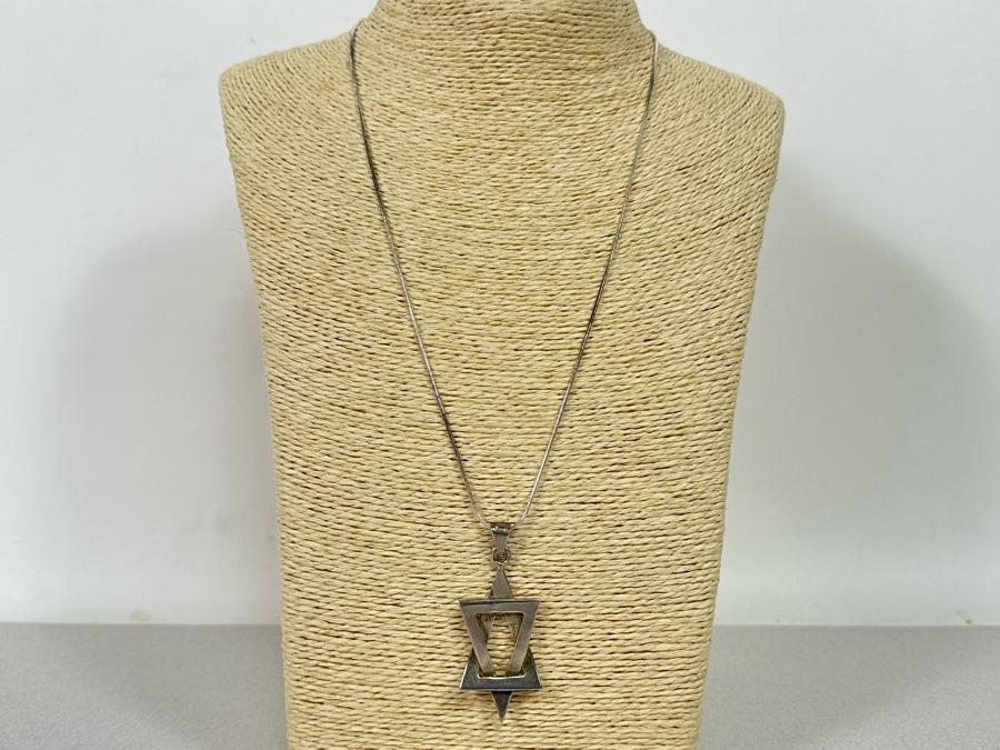 Sterling Silver Star Of David Pendant With 21' Sterling Silver Necklace 15.8g [Photo 10]