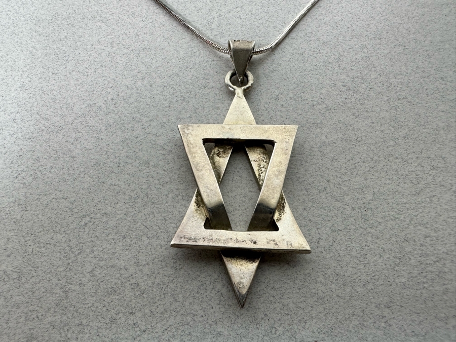 Sterling Silver Star Of David Pendant With 21' Sterling Silver Necklace 15.8g [Photo 4]