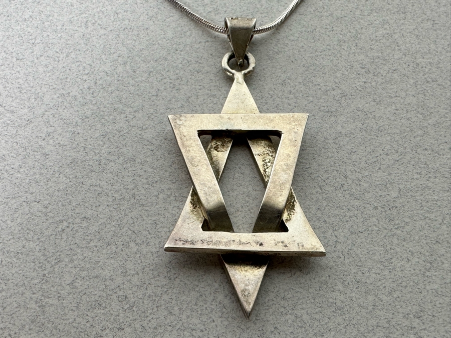Sterling Silver Star Of David Pendant With 21' Sterling Silver Necklace 15.8g [Photo 7]