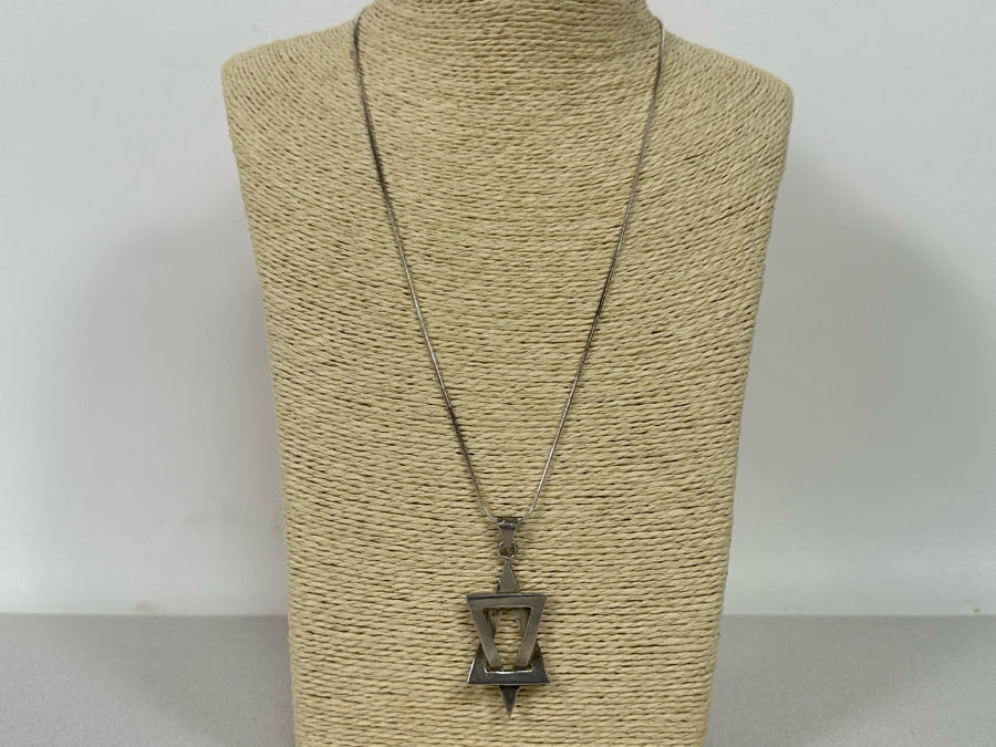 Sterling Silver Star Of David Pendant With 21' Sterling Silver Necklace 15.8g [Photo 9]