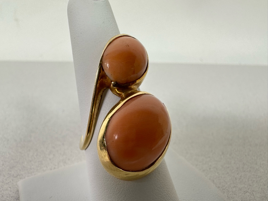 14K Gold Coral Custom Ring Signed 1976 Size 8.5 13.2g [Photo 8]