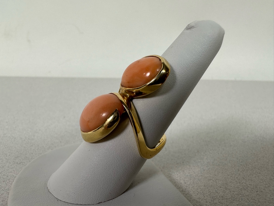 14K Gold Coral Custom Ring Signed 1976 Size 8.5 13.2g [Photo 7]