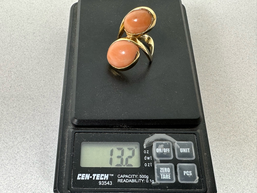 14K Gold Coral Custom Ring Signed 1976 Size 8.5 13.2g [Photo 16]