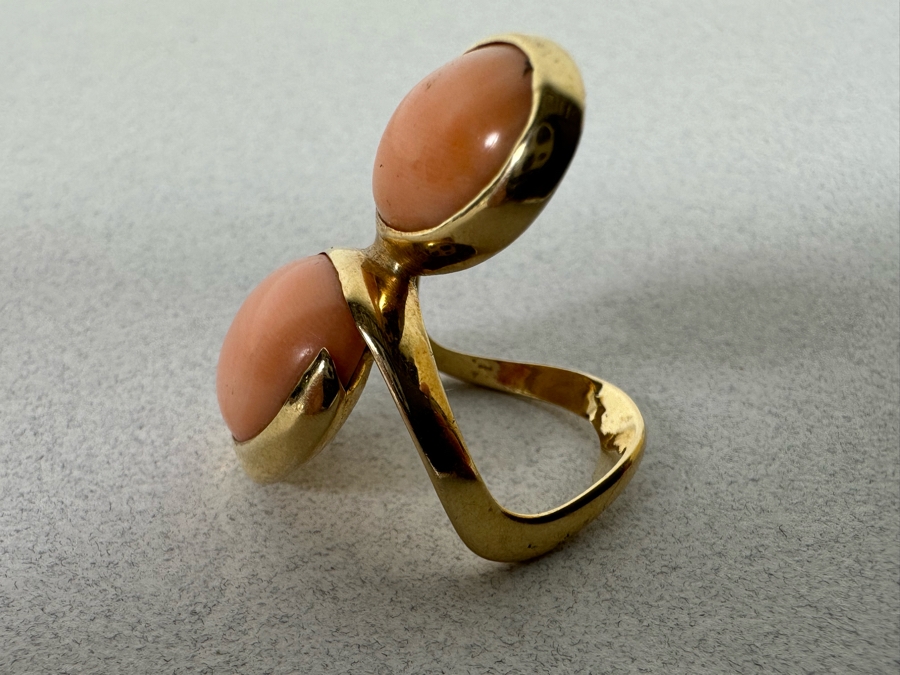 14K Gold Coral Custom Ring Signed 1976 Size 8.5 13.2g [Photo 11]