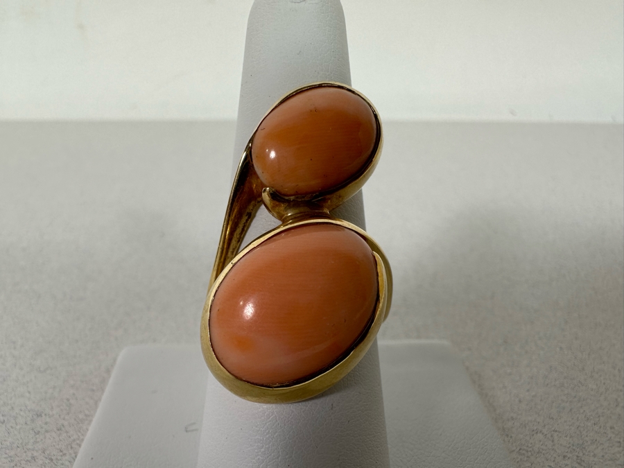 14K Gold Coral Custom Ring Signed 1976 Size 8.5 13.2g [Photo 9]