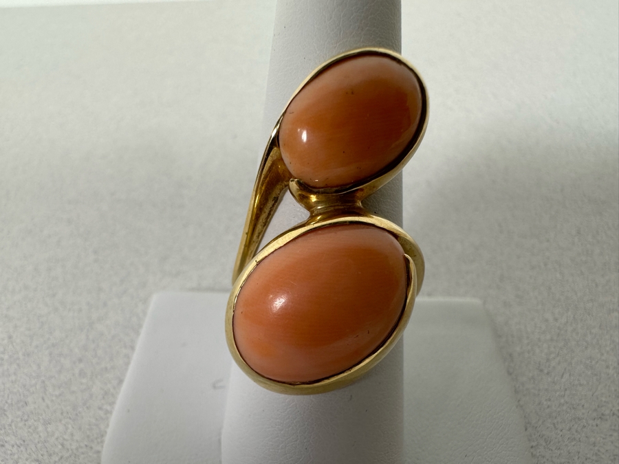 14K Gold Coral Custom Ring Signed 1976 Size 8.5 13.2g [Photo 4]