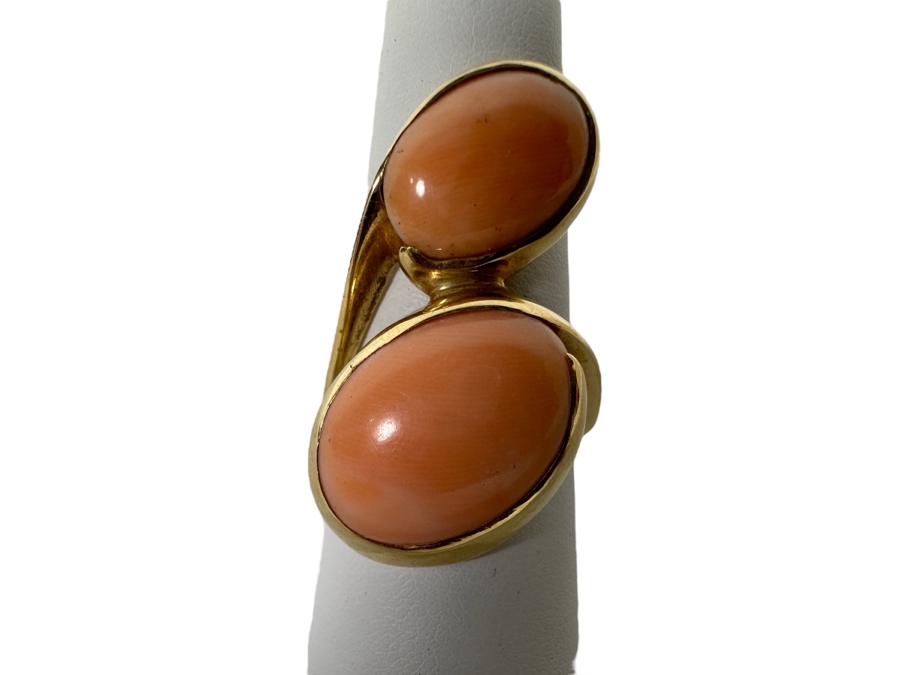14K Gold Coral Custom Ring Signed 1976 Size 8.5 13.2g [Photo 2]