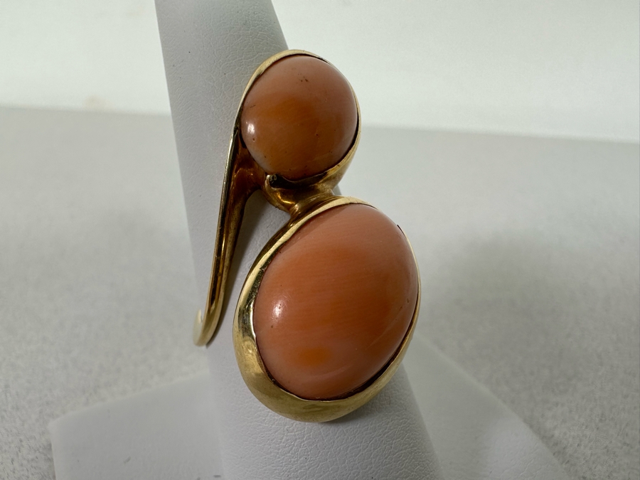 14K Gold Coral Custom Ring Signed 1976 Size 8.5 13.2g [Photo 5]