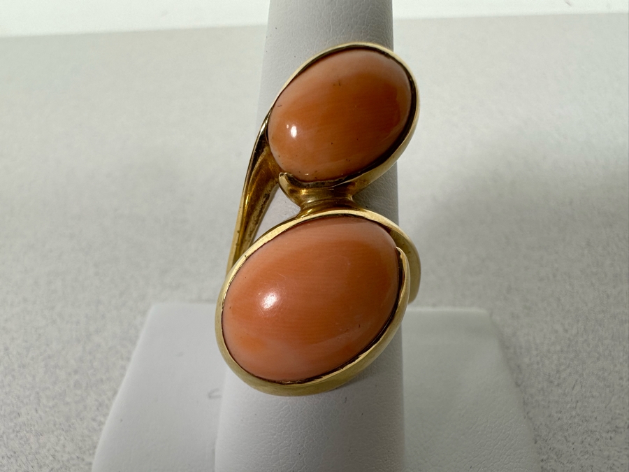 14K Gold Coral Custom Ring Signed 1976 Size 8.5 13.2g [Photo 3]