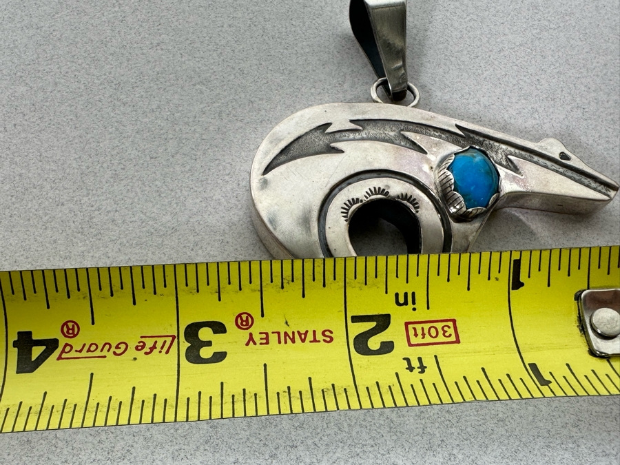 Vintage Sterling Silver Turquoise Native American Bear Pendant 2.5 X 2.5 23.6g [Photo 7]