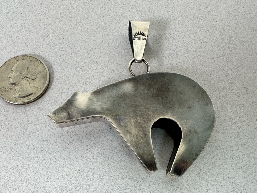 Vintage Sterling Silver Turquoise Native American Bear Pendant 2.5 X 2.5 23.6g [Photo 5]