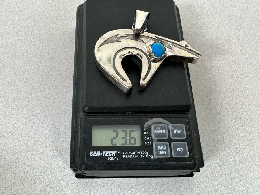 Vintage Sterling Silver Turquoise Native American Bear Pendant 2.5 X 2.5 23.6g [Photo 9]