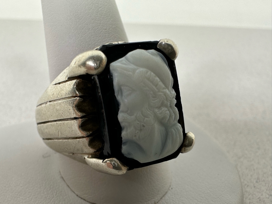 Vintage Sterling Silver Carved Cameo Ring Size 14 22.7g [Photo 4]