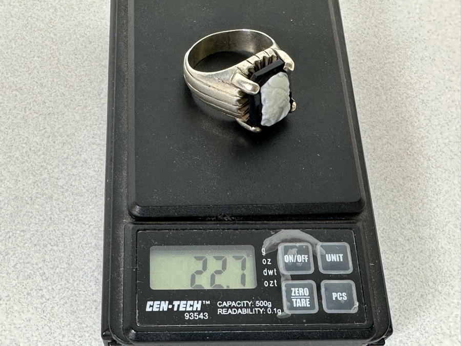 Vintage Sterling Silver Carved Cameo Ring Size 14 22.7g [Photo 14]