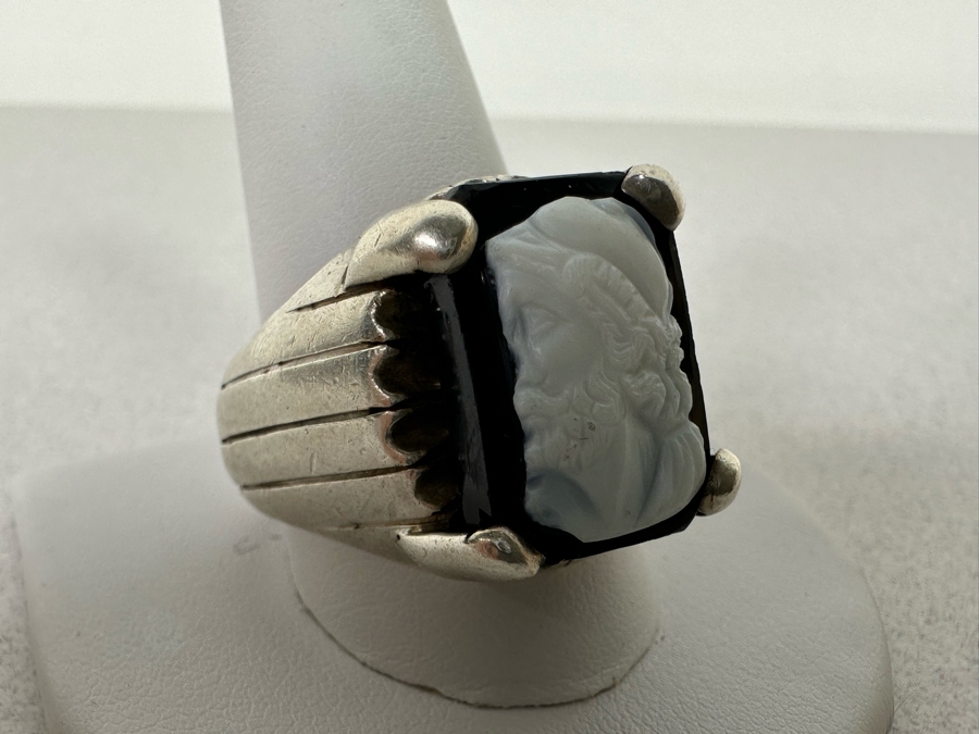 Vintage Sterling Silver Carved Cameo Ring Size 14 22.7g [Photo 3]