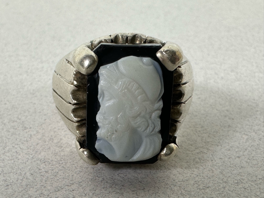 Vintage Sterling Silver Carved Cameo Ring Size 14 22.7g [Photo 8]