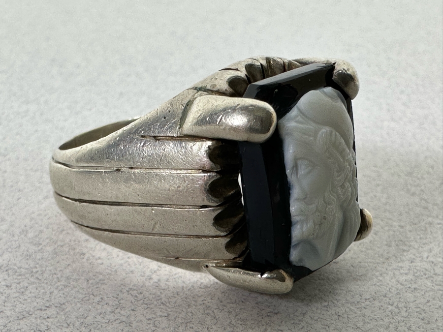 Vintage Sterling Silver Carved Cameo Ring Size 14 22.7g [Photo 9]